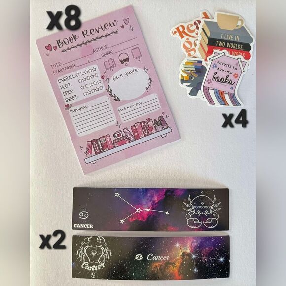 Book Lovers Bundle zodic bookmarks book review sheets stickers - Picture 1 of 8